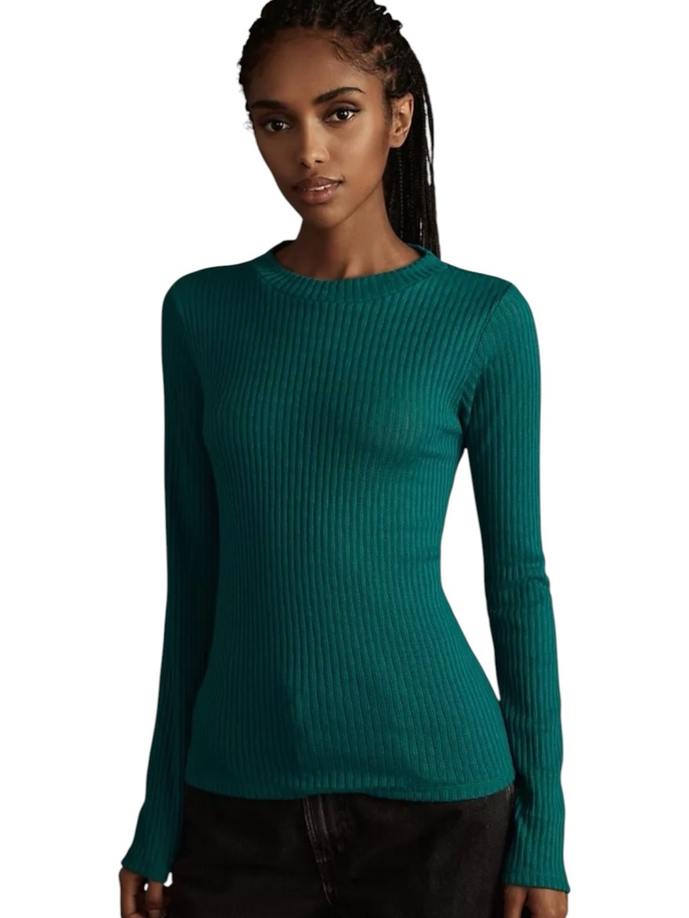 PILCRO Anthropologie Teal Sheer Ribbed Knit Fitted Layering Sweater Top S